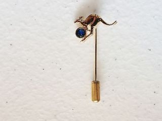 lapel pin brooch vintage gold tone kangaroo with blue rhinestone stick
