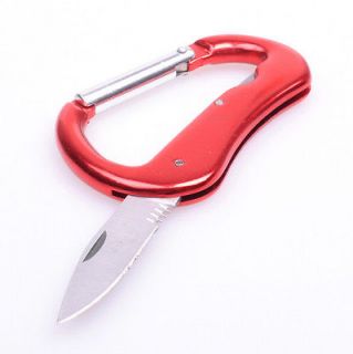Carabiner Style Lock Blade Knife Clip On Key Chain Red Home Travel