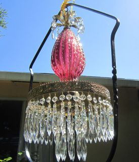 cranberry Glass BAROVIER TOSO Lamp crystal brass tole hanging Vintage