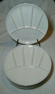 Set Of Four Vintage 9 Fondue Divided Snack Plates In White