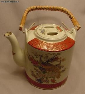Vintage Japanese Satsuma Porcelain Tea Pot Roosting Peacocks & Flowers