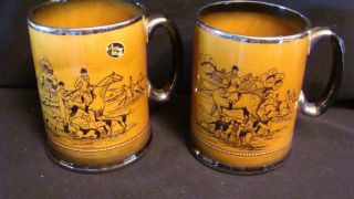 Arthur Wood England pair of vintage hunt motif china beer mugs