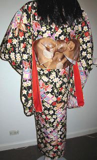 Traditional Japanese Geisha Furisode Kimono Party Dress Costume Black