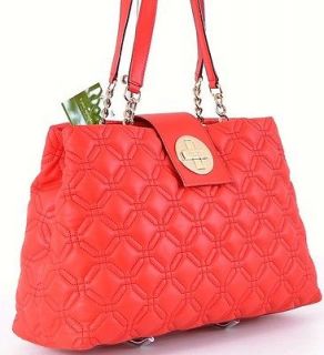 458 SCARLET RED QUILTED LEATHER ASTOR COURT ELENA PURSE BAG TOTE
