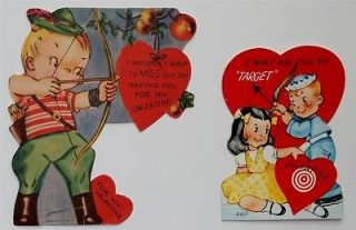 SPORTS Vintage Valentines ARCHERY BOW & ARROW, TARGET 1940s   1950s