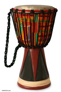 Kente Cloth Djembe Drum Hand Crafted Colorful Music Ghana Art Africa