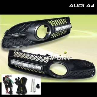 AUDI A4 S LINE FOG LIGHT GRILLE W/WHITE LED LIGHT (Fits 2005 Audi A4