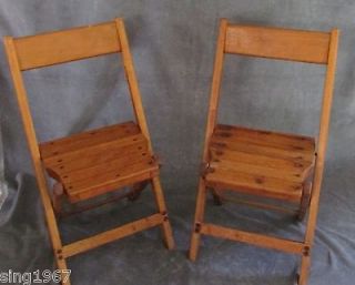 Set of 2 Vintage Childs folding chairs wooden antique wood lot