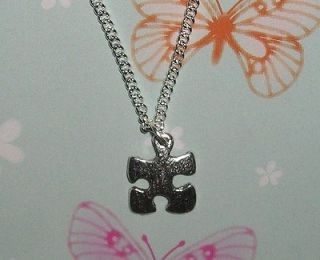 Autism Puzzle Piece Lead Free Pewter Pendant Silver Plated 24 Figaro