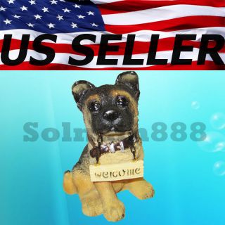 Mini Dog Puppy Statue German Shepherd with Welcome Sign