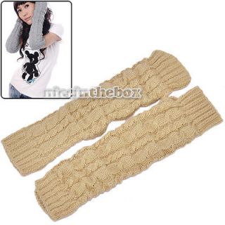 New Ladies Winter Braided Knitted Crochet Long Fingerless Gloves Arm