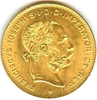 1892 GOLD 4 FLORIN/10 FRANK AUSTRIA, MINT STATE, 3.22 GRAMS
