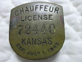 Chauffeur License Kansas 72440 exp. July 1, 1943 Brass by Dayton