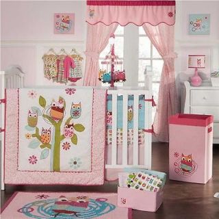 4p Colorful Pink Tree Flower Leaf Forest Owl Friends Baby Girl Crib