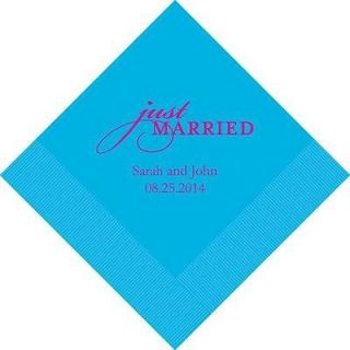 150 Just Married Personalized Printed Wedding Napkins ++colors++