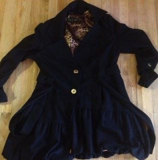 Ladies XL Baby Phat Wool Coat Jacket Leopard Lining Belted Button