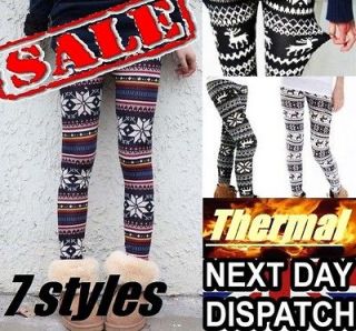 AZTEC WINTER LEGGINGS KNITTED THERMAL WARM PATTERNED SNOWFLAKE