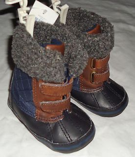 Baby Gap NWT Boys Navy Blue Black Brown Sherpa Lil Duck Boots Shoes 3