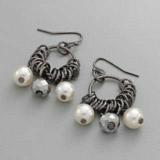 Vera Wang Faux Pearl & Crystal Beaded Hoop Multi Ring Drop Earrings