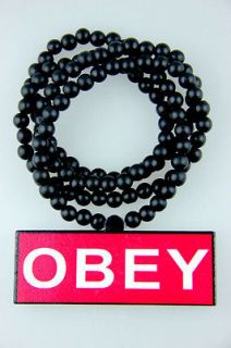 Hip Hop Fashion Good Wood OBEY Pendant Ball Bead Chain Rosary Necklace