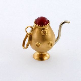 1960 Vintage Estate Jeweled 3D 2 Tone18K Gold Coffee Pot Charm