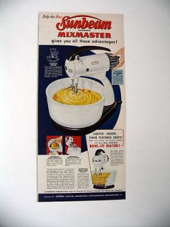 Sunbeam Mixmaster Mixer cake baking kitchen 1952 print Ad