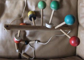 Antique Old Wooden Baby Gym Crib Toy Colorful Balls Beads Rods 50