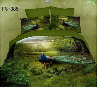 New Peacock 100%Cotton King Size Quilt Doona Cover Set Bed Linen Flat