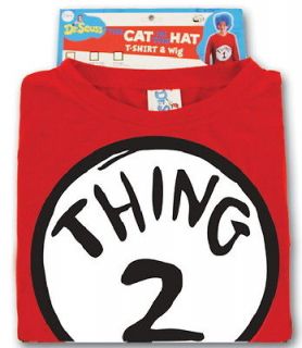 Dr. Seuss The Cat In The Hat Thing 2 Adult T Shirt & Wig Costume Kit