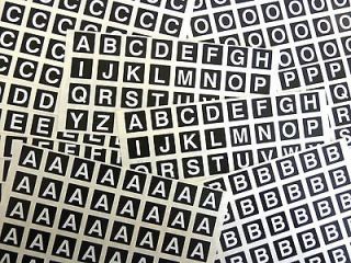 White Alphabet Letters on Black 20mm Square Labels Durable Plastic