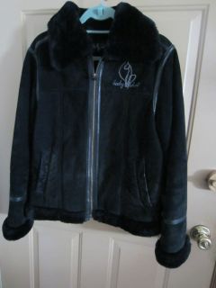BABY PHAT Size L Genuine SUEDE Leather Logo JACKET Coat FAUX FUR