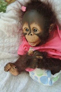 OOAK Reborn monkey orangutan baby Girl art doll original newborn