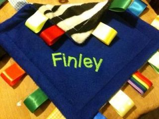 Personalised Taggie Blankets, Taggy Comforter, Boy, Girl, Blue