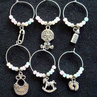 BABY SHOWER or CHRISTENING Wine glass charm ring markers FREE US