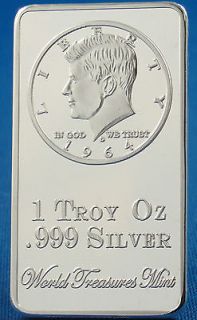Troy Ounce Bar .999 Silver Clad Bullion  2012 KENNEDY HALF DOLLAR