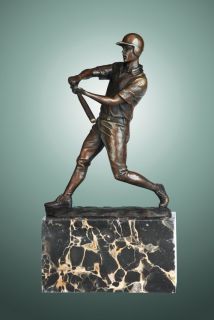 Bronze Baseball Player Statue With Marble Base