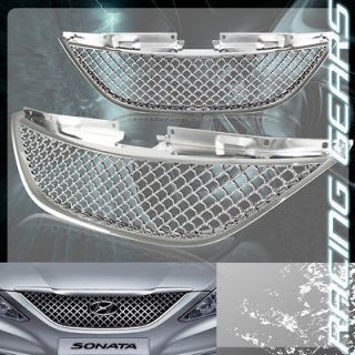 Chrome ABS Plastic Grid Style 1 Piece Front Hood Upper Grille Grill