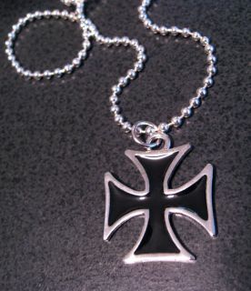 Black IRON CROSS   BALL CHAIN LINK NECKLACE FOR MEN motorcycle club