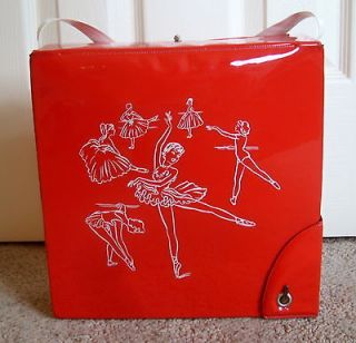VINTAGE 60s RED VINYL BALLET DANCERS BOX DOLL OR SLIPPERS CARRY CASE