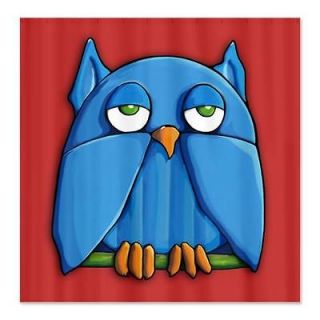 Aqua Owl red Shower Curtain by  63 635126914