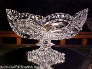 Square Ring Footed Crystal Glass Oval Banana Bowl CZECH BOHEMIA