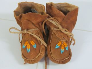 NATIVE AMERICAN BEADED MOCCASINS,FOR BABY,UNISEX, HIGH TOPS, 5 1/2