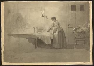 Woman ironing,table,laundry,chair,pressing,drawings,James Fuller Queen