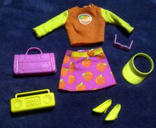 Barbie 2001 Fruit Style top & skirt, sunglasses, purse, boombox, visor