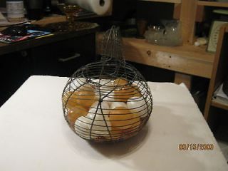 Vintage Wire Egg Basket With Handle And 12 Plastic Eggs