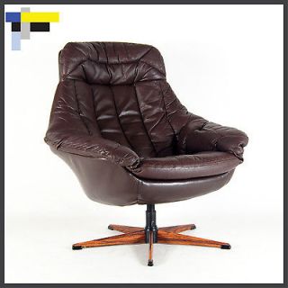 Retro Vintage Danish Modern Bramin Swivel Leather Armchair Lounge