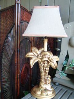MONKEY PALM TREE table LAMP 29 lighting GOLD SCULPTED MONKIES light