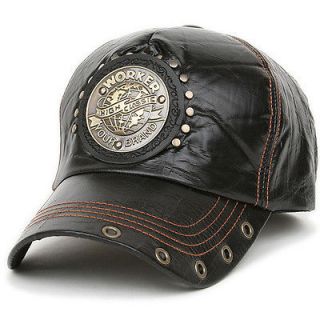 Ball Trucker Baseball Cap Leather Style Hat WRK BLACK