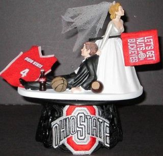 Buckeyes Red Nuts College Basketball Bride and Groom Wedding Cake Top