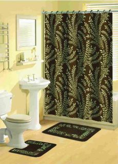 Tropical Floral Bathroom Shower Curtain with Hooks 15 Pcs Bath Contour
